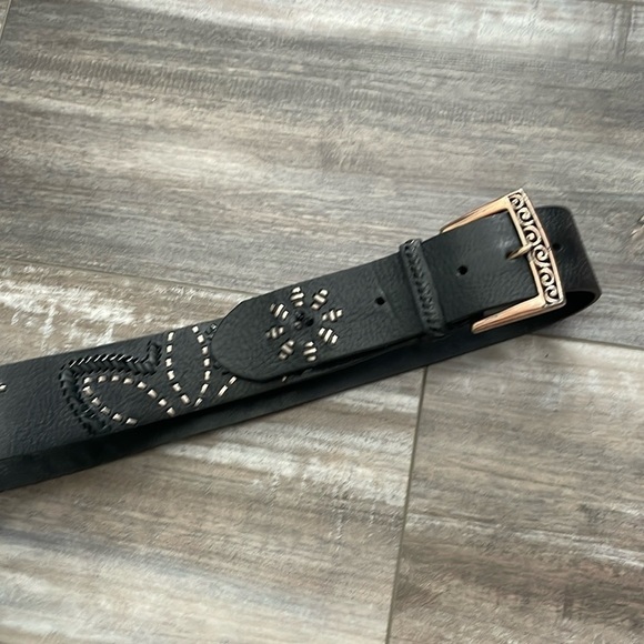 Brighton Opera black wide leather whipstitched flower belt main image 10